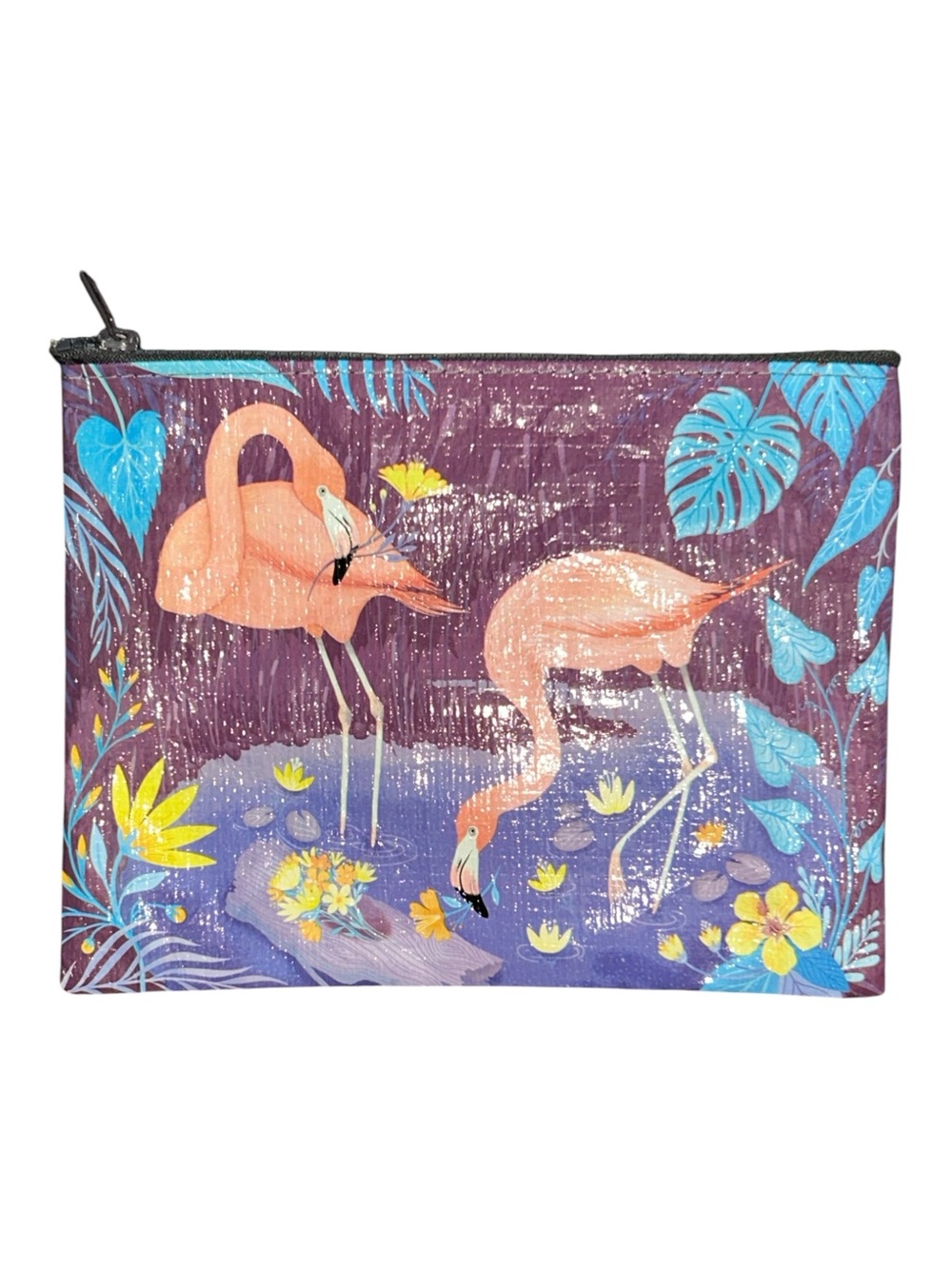 Blue Q Flamingo Print Cosmetic Bag Makeup Pouch in Purple Blue and Pink